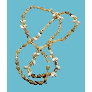 Shell Bead Necklace White Tan Tiki Beachy Tropical Coastal  Crafts 38 inch